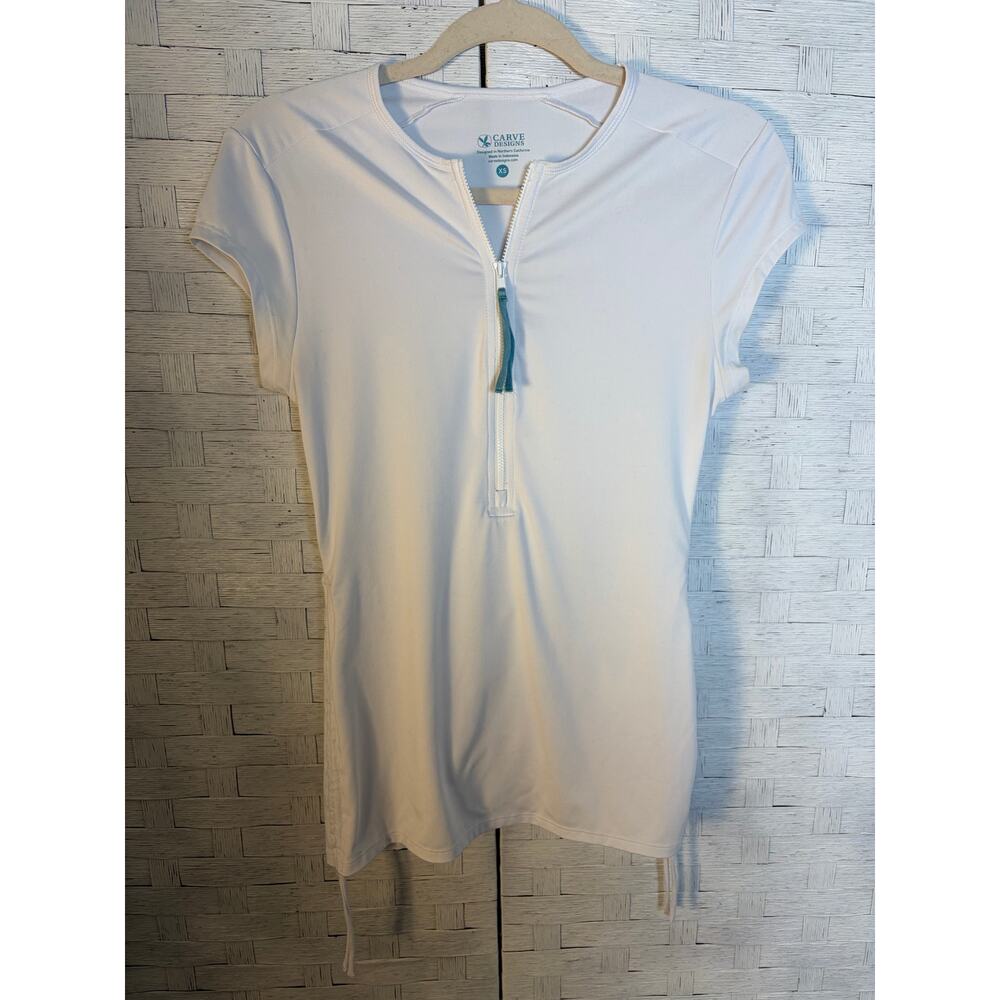 Carve Designs women's athletic top 3/4 zip drawstring side roosted nautical